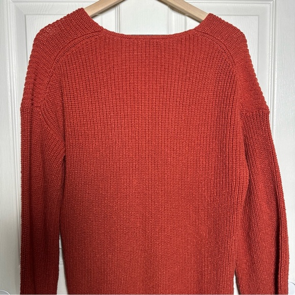 Madewell Ridgeton Large Pullover Sweater Burnt Orange Chunky Knit V-Neck Top - Picture 7 of 10